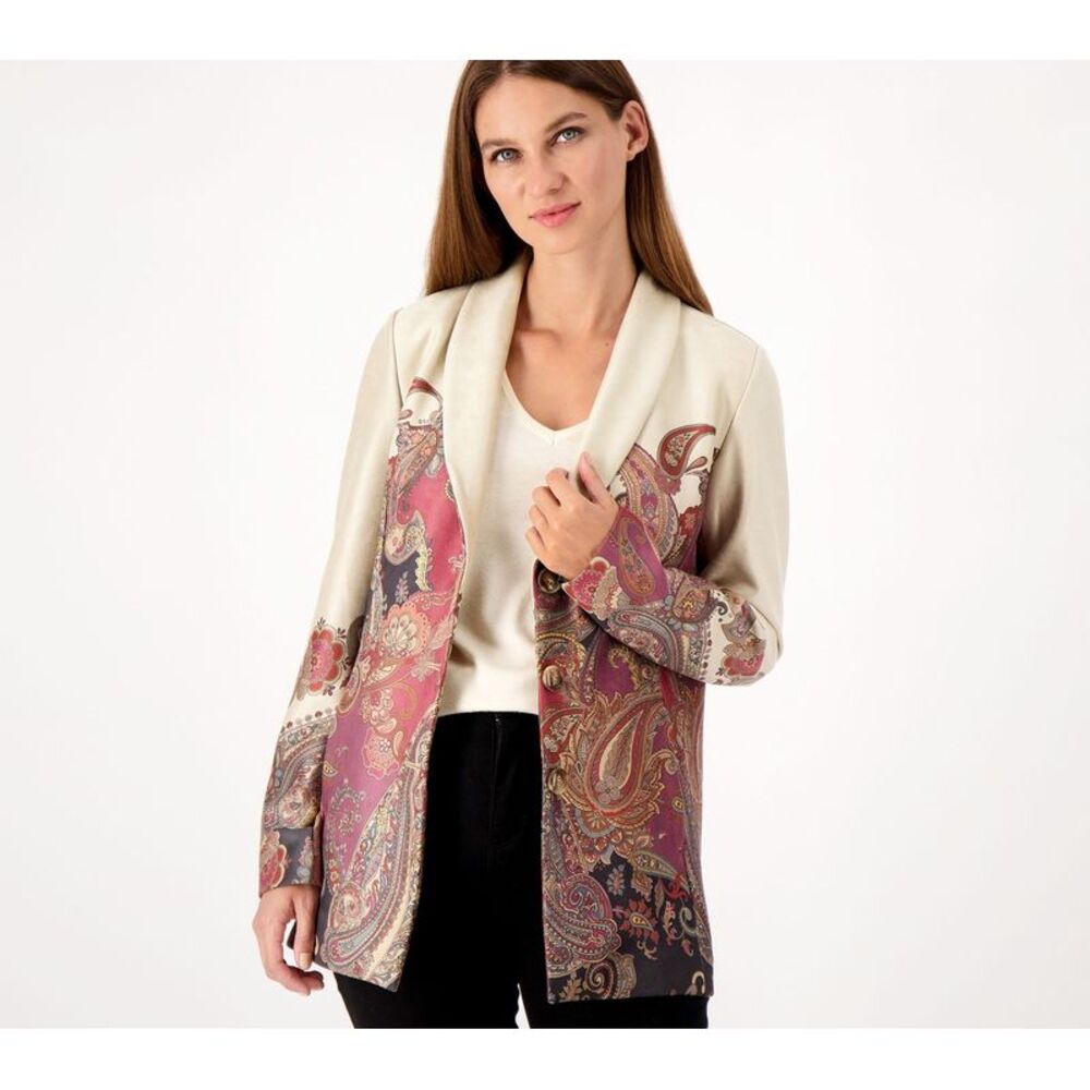 Susan Graver Women's Plus Sz Jacket 2X Printed Suede Shawl Collar Black A606966
